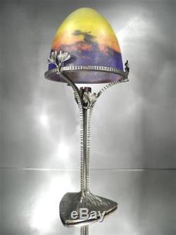 1920-30 Muller Frères Et H. Fournier Lampe Fer Forgé Et Pte De Verre Art Déco