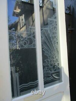 221 X 136,5 cm anciennes porte double à verres dépolis motif art déco