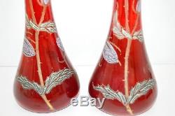 2 Vases Legras Pate De Verre Soufflee Emaillee Aux Chardons Art Nouveau Deco