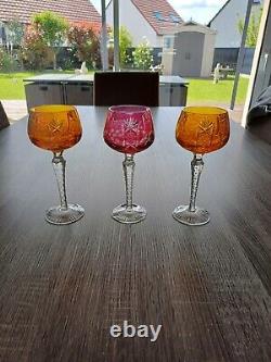 3 VERRE A VIN DU RHIN ROEMER DE COULEUR Saint Louis Baccarat Art Deco