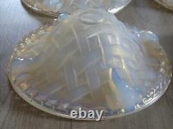 4 Anciennes Tuilipes Verre Opalescent Decor Tresser Art Deco Style Ezan