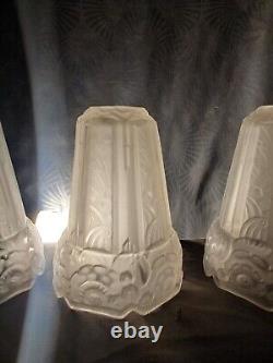 4 tulipes en verre art deco Pierre MAYNADIER pour lampe lustre applique murale