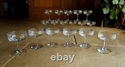 6 Coupes De Champagne Gravé En Verre Ancien (18 En Stock) Louis XVI Art Deco