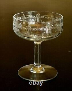 6 Coupes De Champagne Gravé En Verre Ancien (18 En Stock) Louis XVI Art Deco