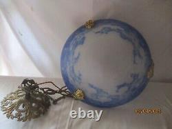 ANCIEN LUSTRE VASQUE PATE DE VERRE ART DECO-NOVERDY SUSPENSION BONZE dlg MULLER