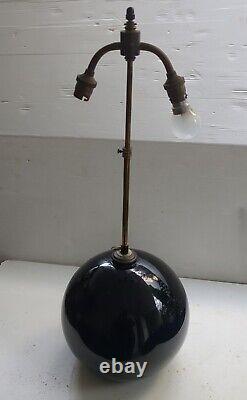 ART DECO Pied de Lampe boule opaline noire Dlg Adnet