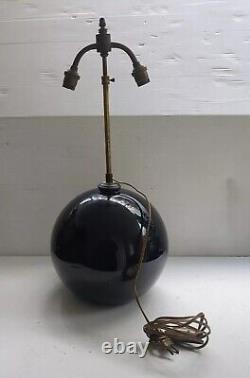 ART DECO Pied de Lampe boule opaline noire Dlg Adnet