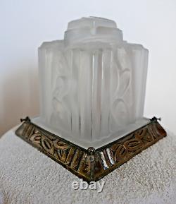 ART DECO verre moulé DEGUE France No261 lampe bureau ou plafonnier