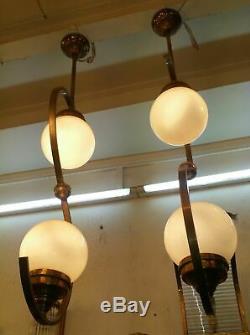 Ancien Art Deco Bauhaus Fixture Plafond Laiton Lustre Lait Lumiere Verre Lampe