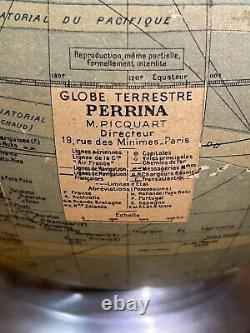 Ancien globe terrestre verre éclairé art déco, Perrina Paris, vintage déco