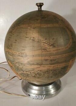 Ancien globe terrestre verre éclairé art déco année 40-50 vintage Perrina Paris