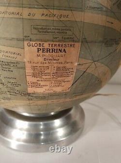 Ancien globe terrestre verre éclairé art déco année 40-50 vintage Perrina Paris