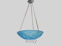 Ancien lustre DEGUE, suspension vasque Art Déco 1 Feu, en pâte de verre bleu