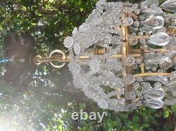 Ancien lustre cage montgolfière bronze pampilles, h 80 cm