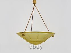 Ancien lustre, suspension vasque Art Déco 1 Feu, en pâte de verre jaune