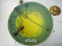 Ancien lustre vasque pâte de verre Noverdy monture dorée Art Déco