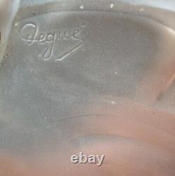 Ancien lustre vasque verre moulé pressé dépoli rose signé DEGUE ART DECO