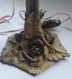 Ancien pied de lampe en Bronze, laiton art déco1900 pour pâte de verre déco roses