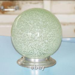 Ancien plafonnier / lustre Art déco alu & boule en verre mouchetée vert