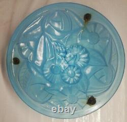 Ancien plafonnier, vasque, Degué Art Déco, Bleus, Motifs Florale diamètre 35 cm