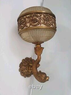 Ancienne APPLIQUE MURALE Globe Pate de Verre / Bronze/ Dauphin art Deco 20ème