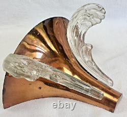 Ancienne Applique Art Déco Cuivre Jet Eau Cascade Vague Verre Ezan Petitot 1930