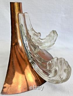 Ancienne Applique Art Déco Cuivre Jet Eau Cascade Vague Verre Ezan Petitot 1930