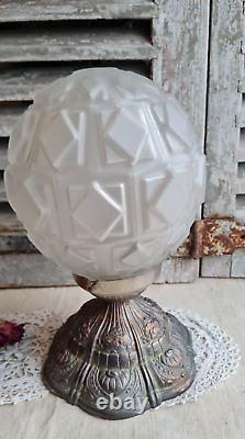 Ancienne Applique Plafonnier Boule En Verre Depoli Art Deco