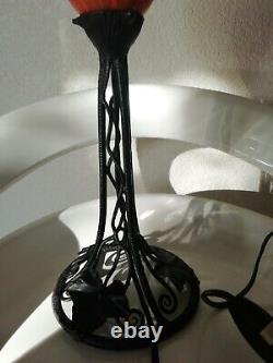 Ancienne Lampe Art Deco En Fer Forgé Joli Tulipe En Pte Verre