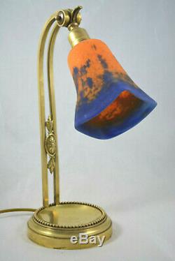Ancienne Lampe En Bronze Et Pate De Verre Art Deco Dlg Daum Galle