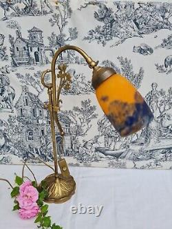 Ancienne Lampe En Laiton Et Tulipe Pate De Verre Degue Art Nouveau