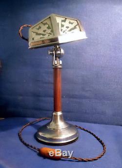 Ancienne Lampe Pirouett Rare Modèle A Verres Gravés Fut Bois, Socle Art Deco