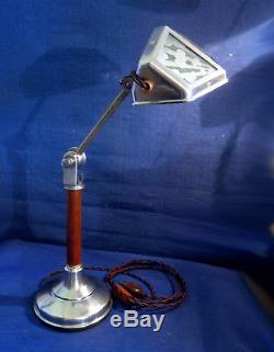 Ancienne Lampe Pirouett Rare Modèle A Verres Gravés Fut Bois, Socle Art Deco