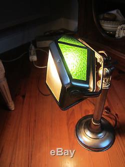 Ancienne Lampe Pirouette Art Deco Verre Granite Mosaique Vert