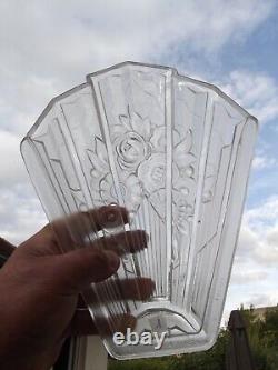 Ancienne grande plaque applique en verre des HANOTS art déco à decor de fleurs 1