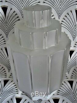 Ancienne lampe Building skyscraper 30 cm verre à gradins socle en porcelaine
