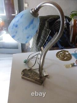 Ancienne lampe art déco orientable avec Tulipe Pâte De Verre bleu