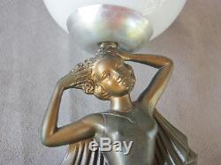 Ancienne lampe femme art nouveau déco regule signée Molin globe verre