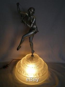Ancienne lampe statue femme art deco MOLINS BALLESTE antique lamp figurine woman