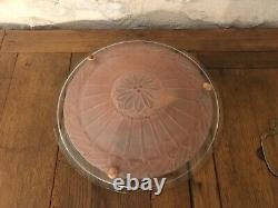 Ancienne vasque art déco, en verre moulé, rose, signée DELMAS