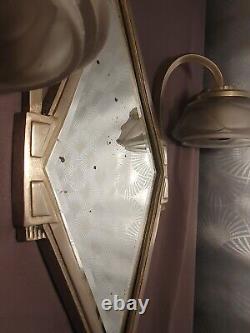 Applique murale miroir a 2 lampe art déco COSTEBELLE en bronze argenté & verre