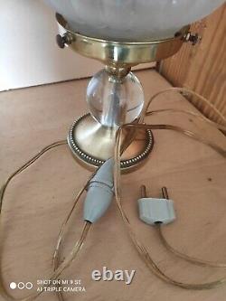 Art Deco Lampe a poser de table globe mongolfiere pied cristal type ADNET