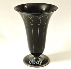 Art Déco Vase en Verre Silbermalerei Steinschoenau 1940er Années R758