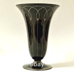 Art Déco Vase en Verre Silbermalerei Steinschoenau 1940er Années R758