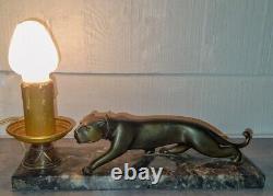 Art déco lampe veilleuse tigre métal marbre loupiote lampion lanterne luminaire