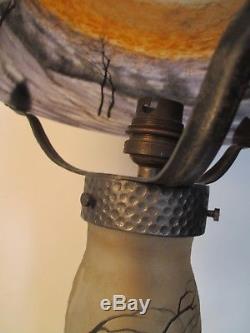 Authentique LAMPE MULLER FRERES PATE DE VERRE Art Nouveau GRAVEE ERA DAUM GALLE