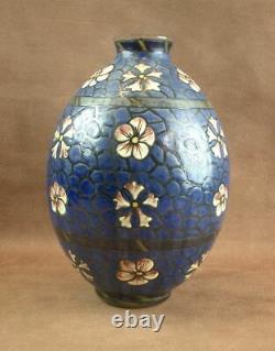 Beau Vase Art Deco En Verre Emaillé De Leune