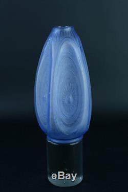 Beau Vase Signé Sabino Verre Bleu Opalescent France 1930 Art Deco Glass Lalique