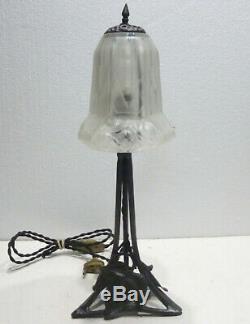 Belle LAMPE CHAMPIGNON en Fer forgé et Pâte de Verre 1930