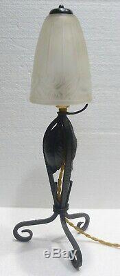 Belle LAMPE CHAMPIGNON en Fer forgé et Pâte de Verre art déco 1930